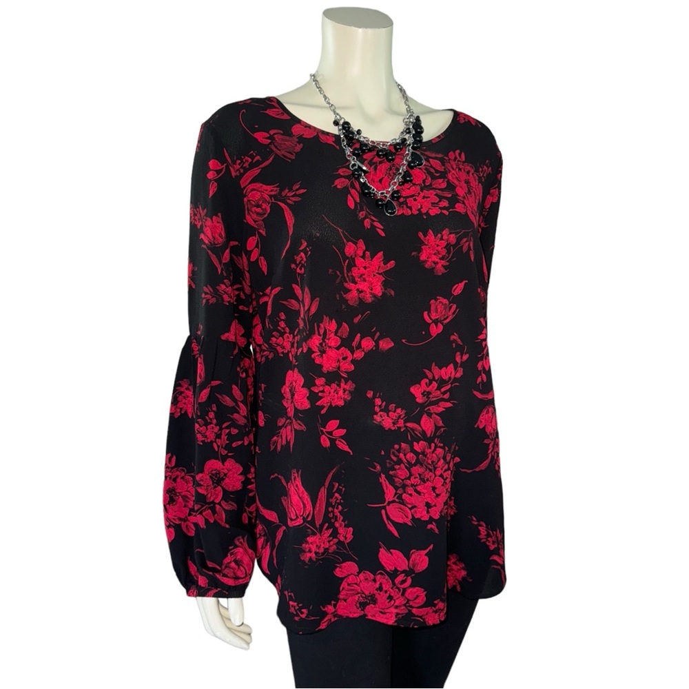 Alyx Women's Black Red Black Floral Crepe Blouse Size XL - Picture 17 of 17